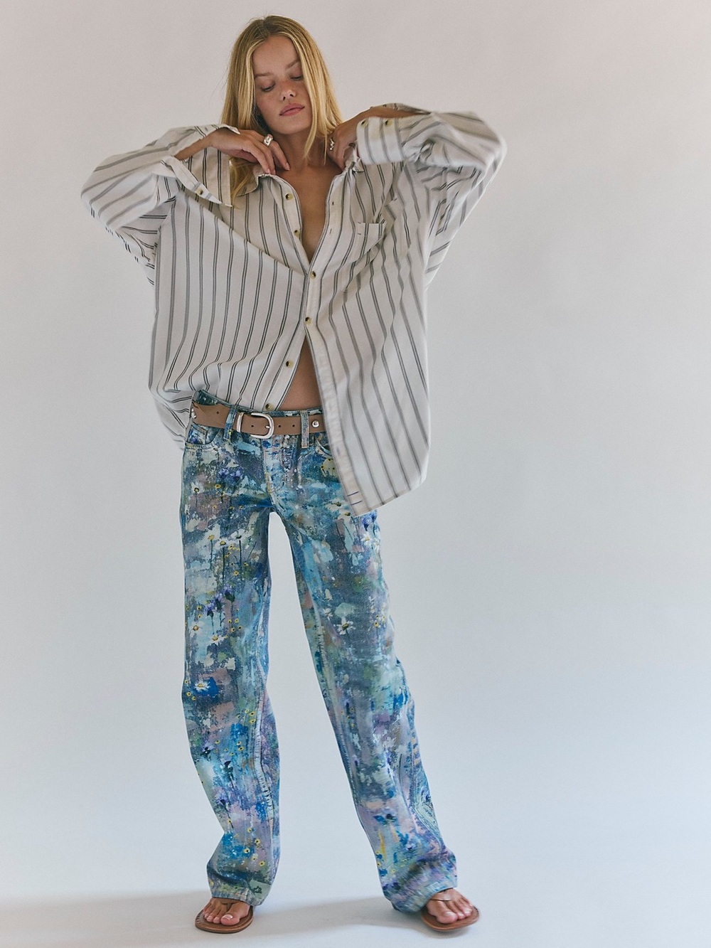 We The Free Tennessee Low-Rise Illusions Jeans Floral Canvas NWT 24 MSRP $198